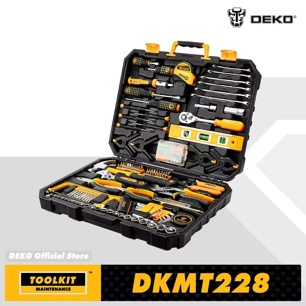 DEKO Kit de herramientas 62/228 pzs: juego de llaves de vaso para auto, paquete combinado de herramientas manuales con estuche rígido.