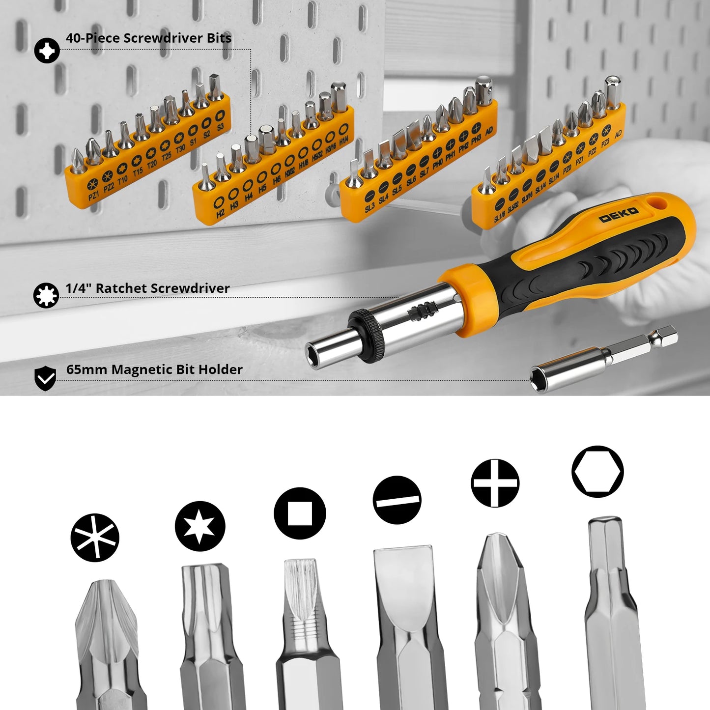 DEKO Kit de herramientas 62/228 pzs: juego de llaves de vaso para auto, paquete combinado de herramientas manuales con estuche rígido.