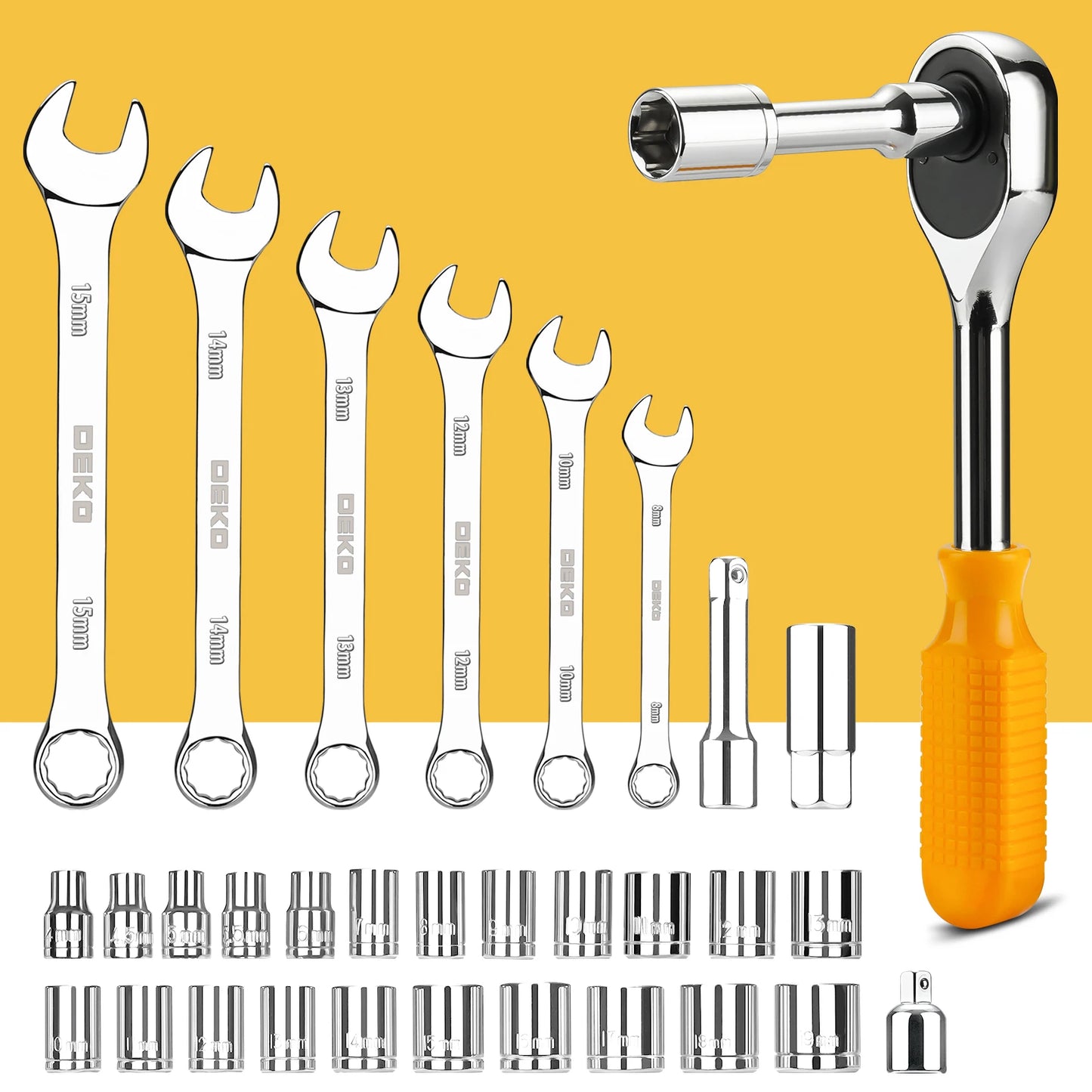 DEKO Kit de herramientas 62/228 pzs: juego de llaves de vaso para auto, paquete combinado de herramientas manuales con estuche rígido.